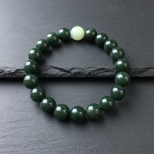 Dark Guatemalan Jade & White Myanmar Jade Large Bead Stretch Bracelet