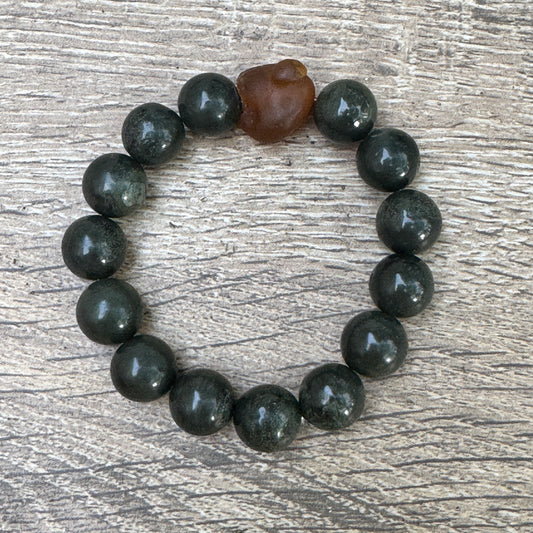 Dark Guatemalan Jade & Dark Orange Gobi Desert Agate Large Bead Stretch Bracelet