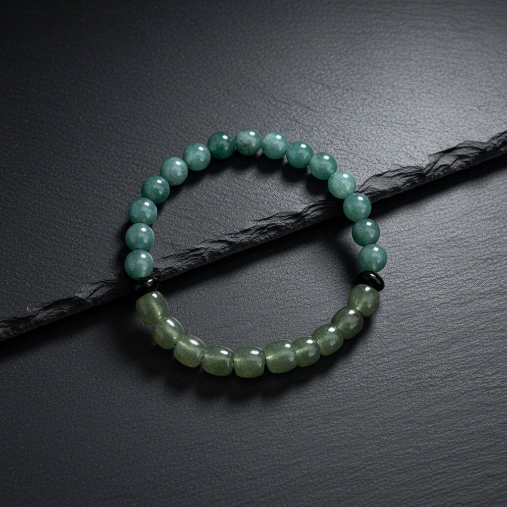Blue Guatemalan Jade, Black Guatemalan Jade Discs & Dark Green Hetian Jade Stretch Bracelet