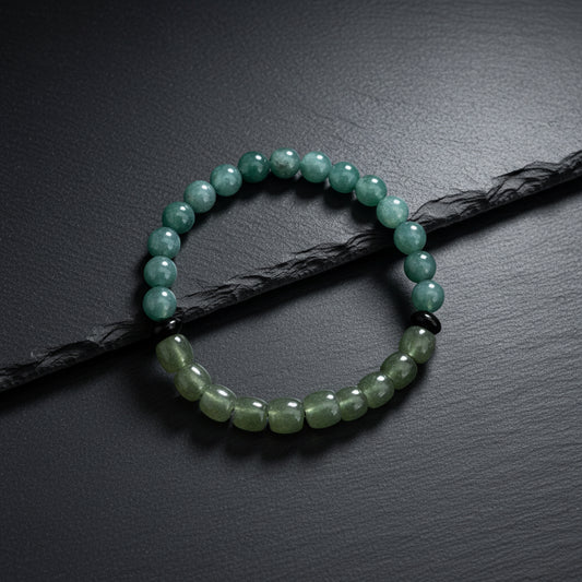 Blue Guatemalan Jade, Black Guatemalan Jade Discs & Dark Green Hetian Jade Stretch Bracelet