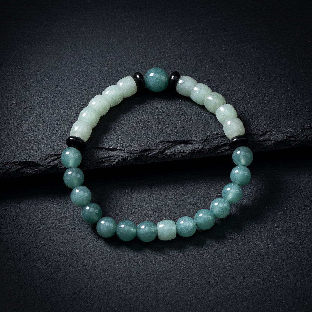 Blue Guatemalan Jade, Black Guatemalan Jade Discs & Hetian Jade Stretch Bracelet