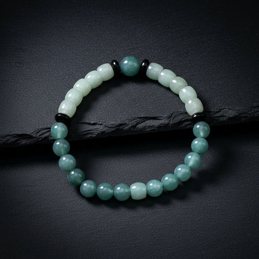 Blue Guatemalan Jade, Black Guatemalan Jade Discs & Hetian Jade Stretch Bracelet
