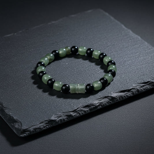 Hetian Jade, Black Guatemalan Jade & Carved Bloodstone Tube Stretch Bracelet