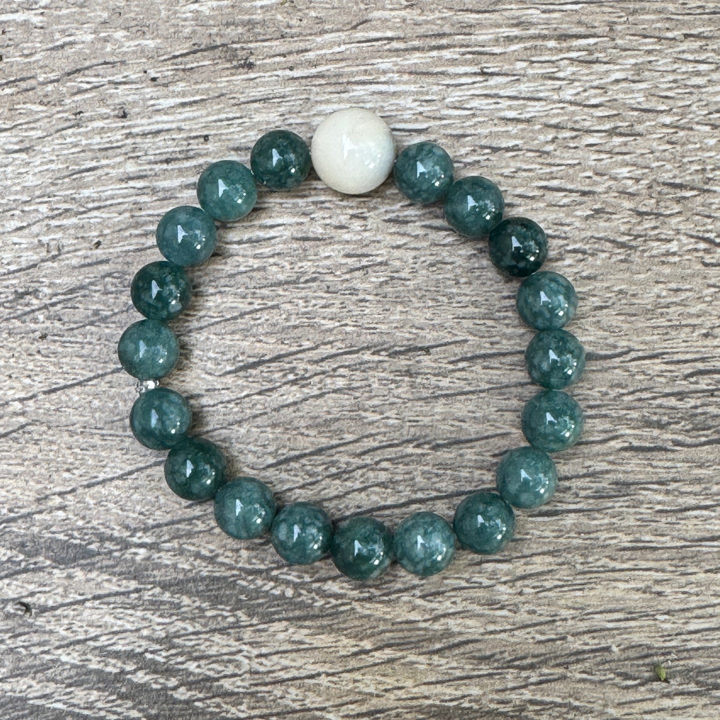 Blue Guatemalan Jade & Large White Myanmar Jade Stretch Bracelet