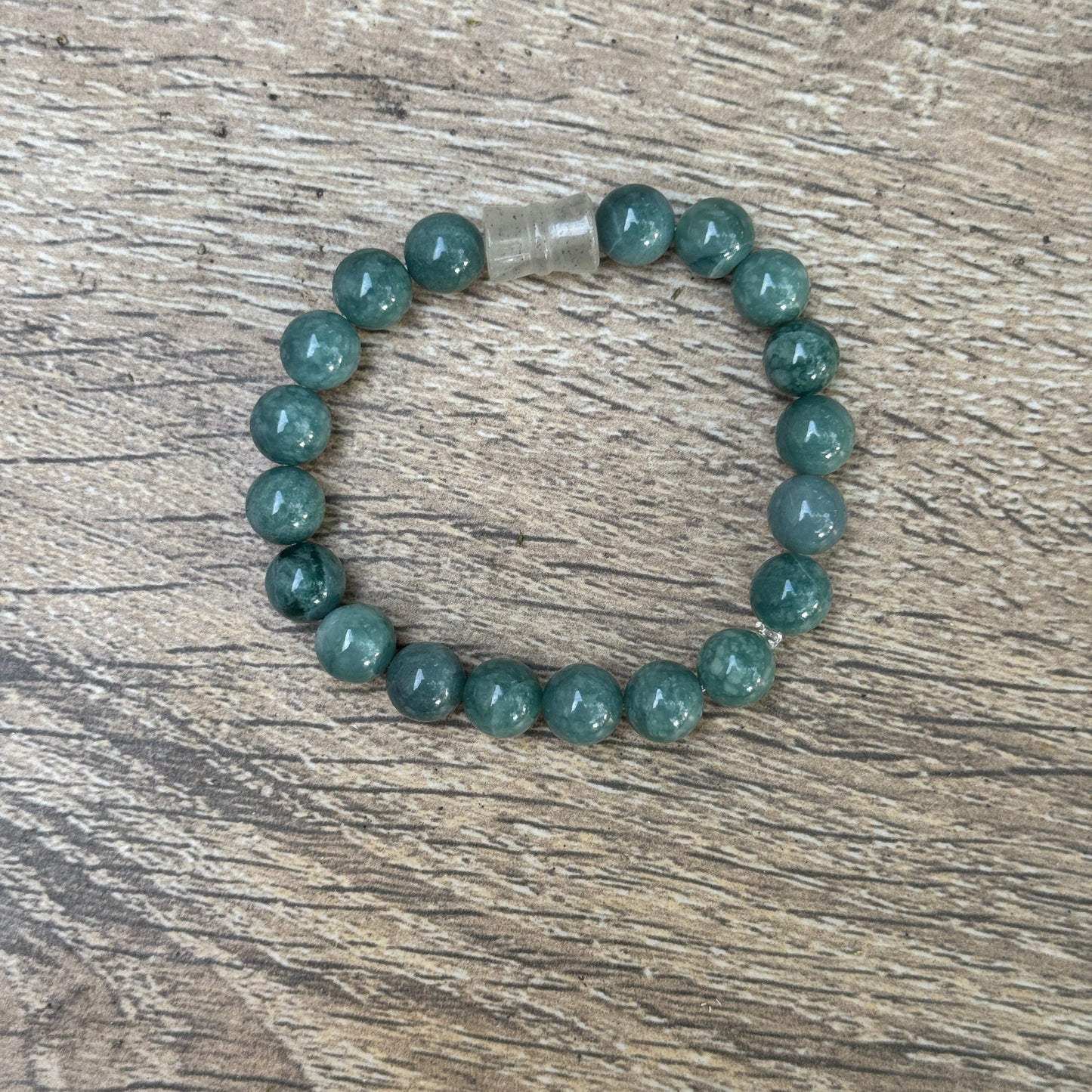 Blue Guatemalan Jade & Carved Bloodstone Stretch Bracelet