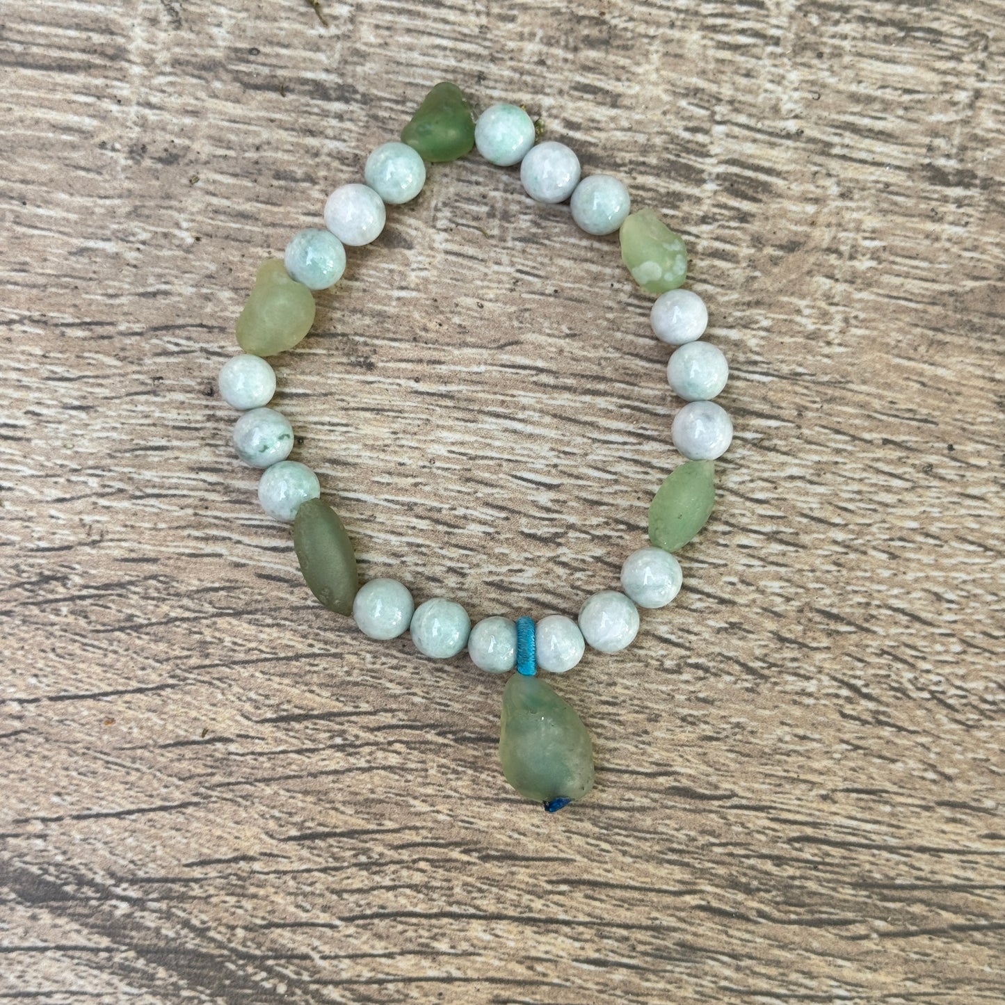 Gobi Desert Agate & Kazakh Jade Stretch Bracelet — Celadon Agate