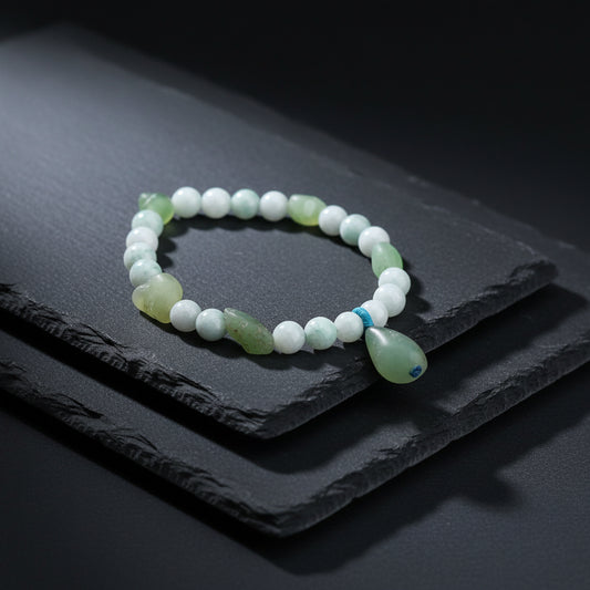 Gobi Desert Agate & Kazakh Jade Stretch Bracelet — Celadon Agate
