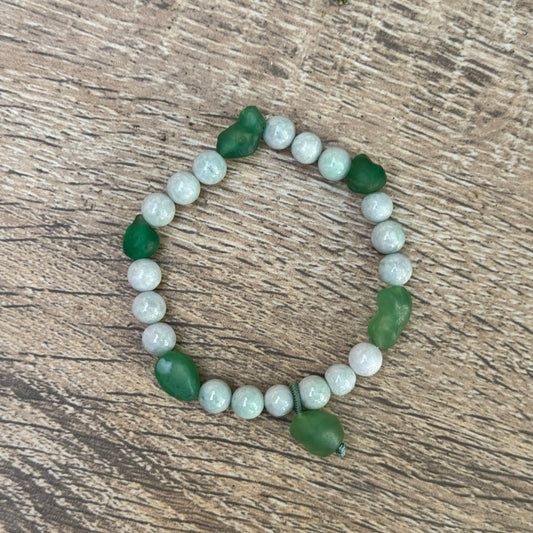 Gobi Desert Agate & Kazakh Jade Stretch Bracelet — Green Agate