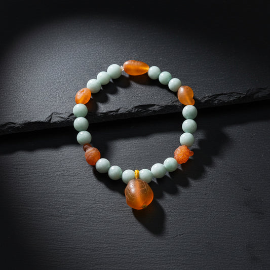 Gobi Desert Agate & Kazakh Jade Stretch Bracelet — Sunset Agate