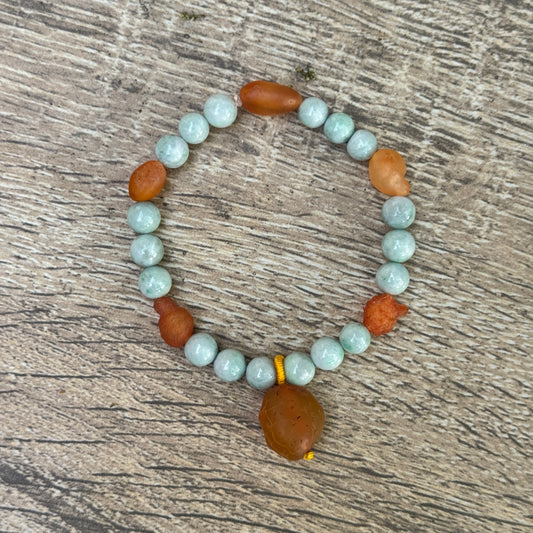 Gobi Desert Agate & Kazakh Jade Stretch Bracelet — Sunset Agate