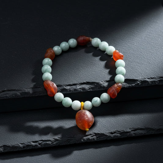 Gobi Desert Agate & Kazakh Jade Stretch Bracelet — Agate-Forward