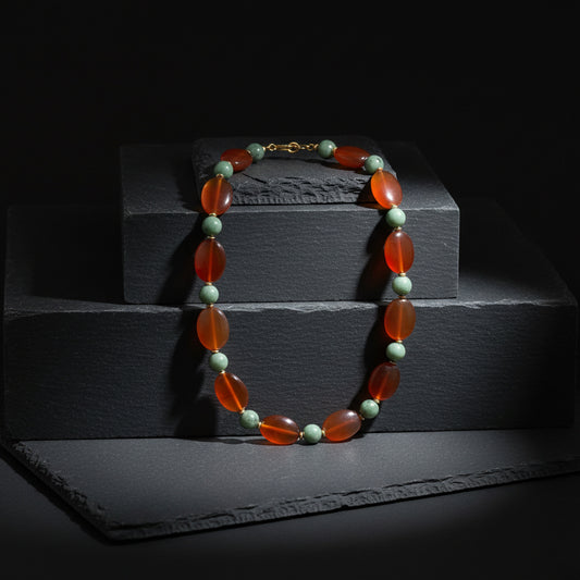 Manzano Guatemalan Jade & Carnelian Beaded Necklace in Gold Vermeil