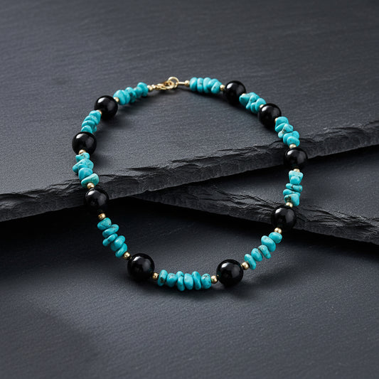 Black Guatemalan Jade & Campitos Turquoise Necklace in Gold Vermeil