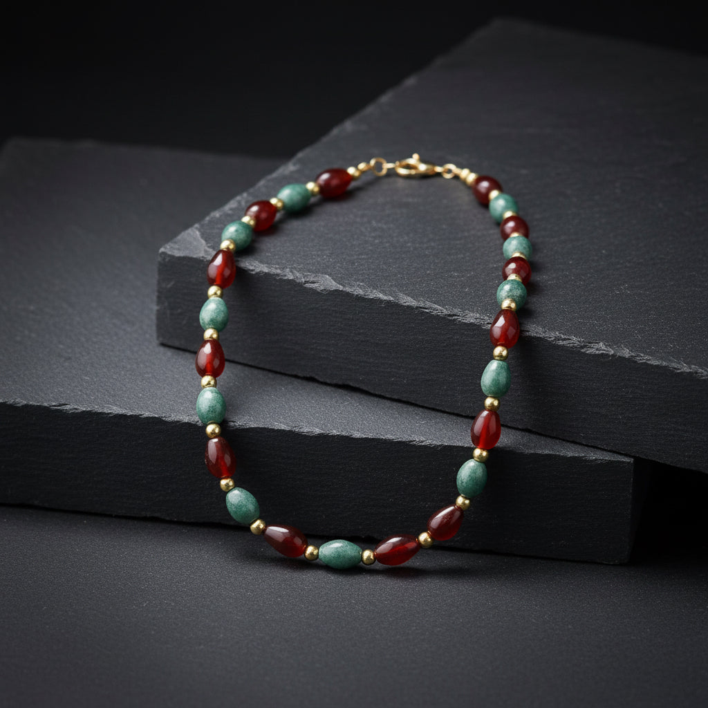 Traditional Guatemalan Jade & Carnelian Teardrop Necklace in Gold Vermeil