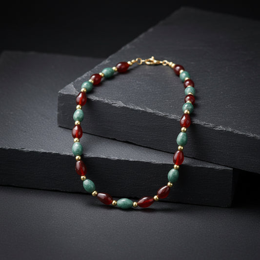 Traditional Guatemalan Jade & Carnelian Teardrop Necklace in Gold Vermeil