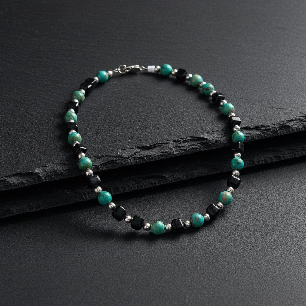 Black Guatemalan Jade & Campitos Turquoise Necklace in Silver