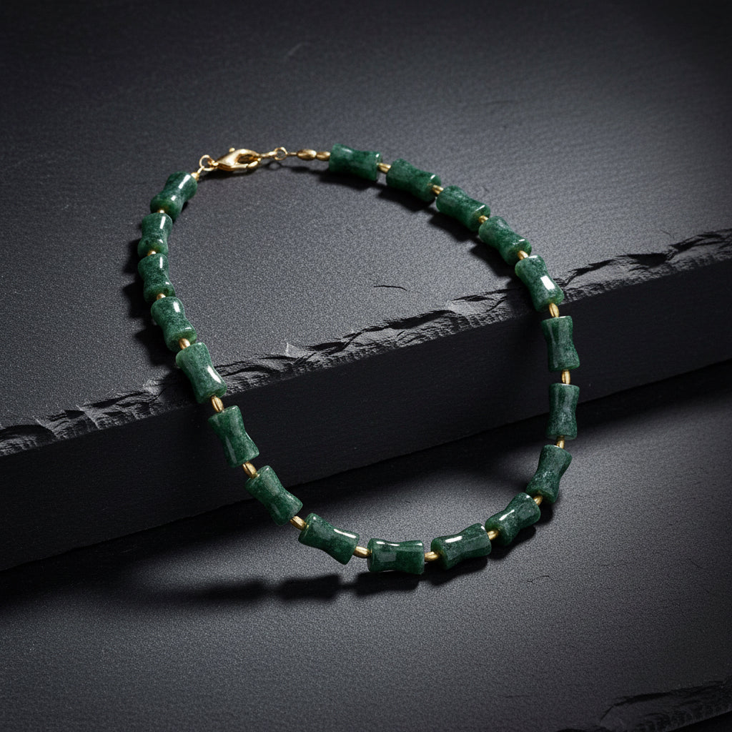 Jaguar Guatemalan Jade Hourglass Bead Necklace in Gold Vermeil