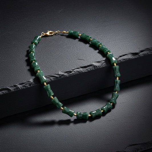 Jaguar Guatemalan Jade Hourglass Bead Necklace in Gold Vermeil