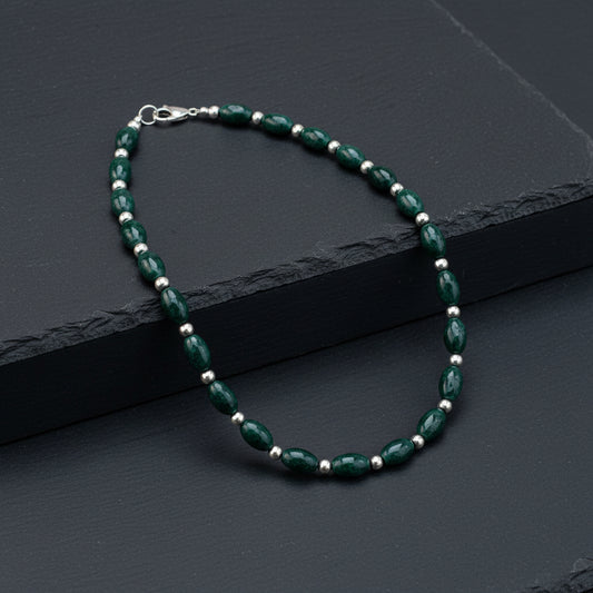 Jaguar Guatemalan Jade Oval Bead Necklace in Silver