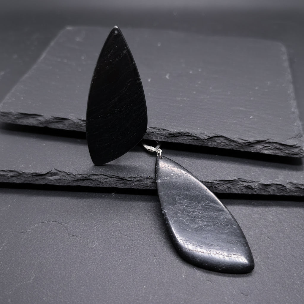 Galaxy Jadeite Earrings — Rare Black Jadeite with Pyrite Inclusions