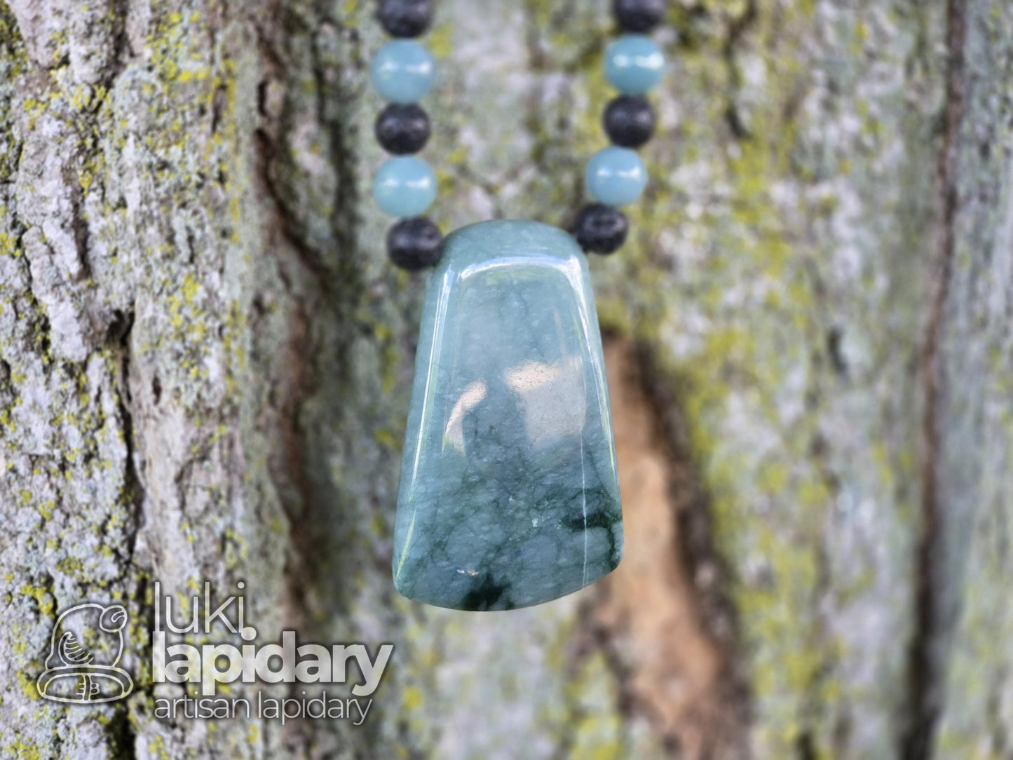 Two-Tone Celestial & Imperial Green Jadeite Fully Beaded Pendant — Rare Guatemalan Jade