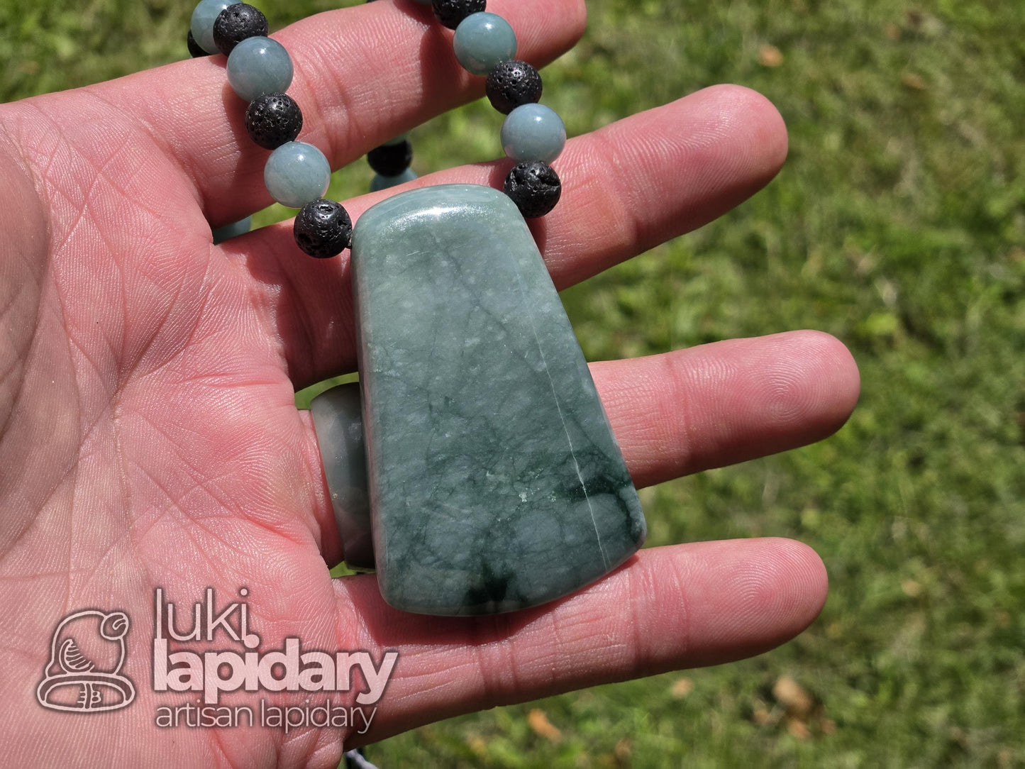 Two-Tone Celestial & Imperial Green Jadeite Fully Beaded Pendant — Rare Guatemalan Jade