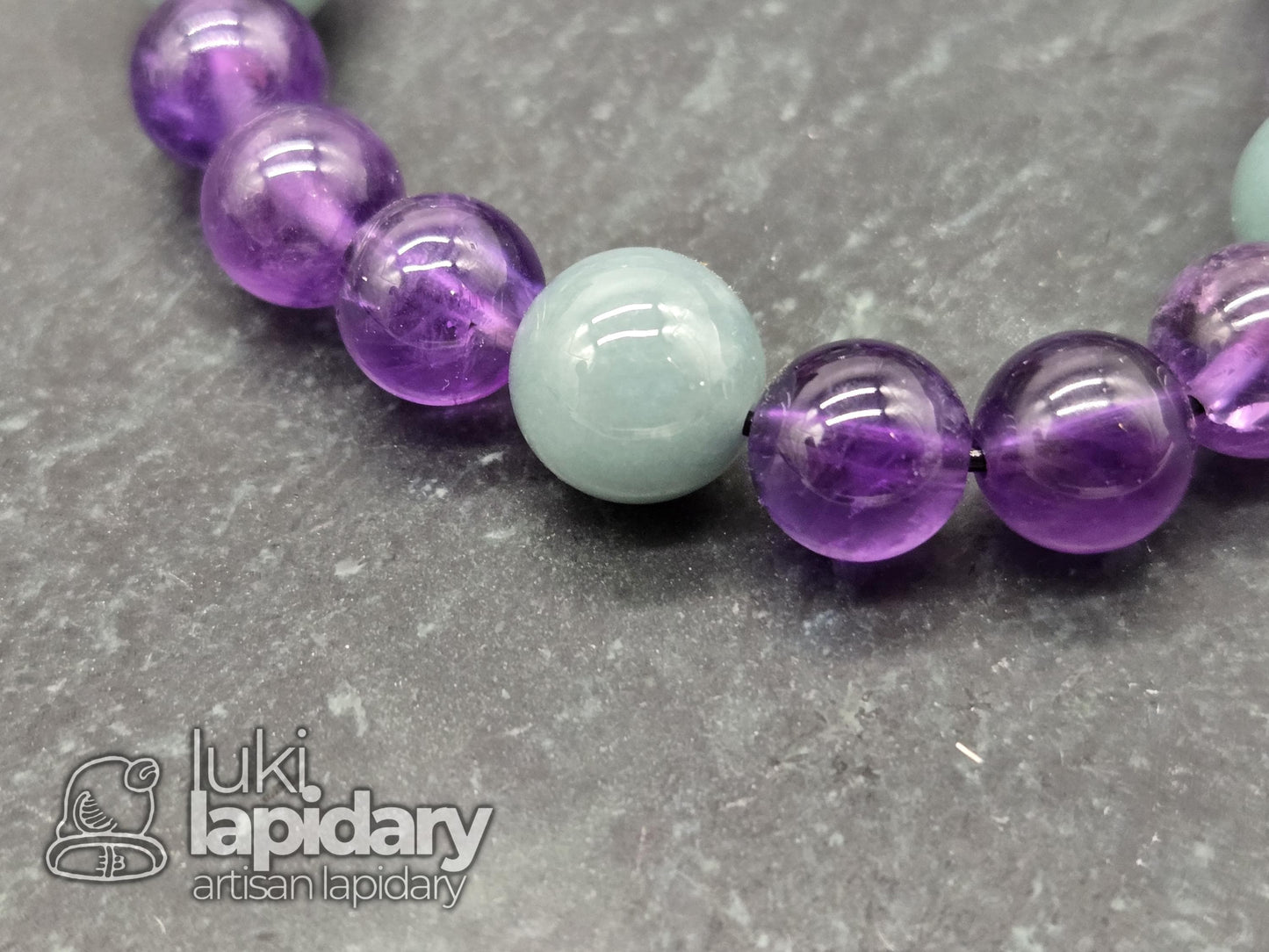 Guatemalan Jadeite & AAA Amethyst Bracelet — 10mm Cylinder Beads, 6.5"