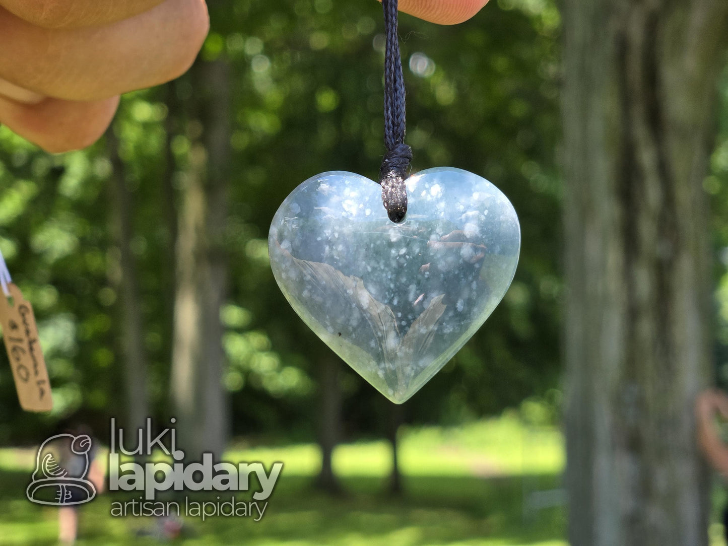 Snowy Princesa Jadeite Heart Pendant — Translucent Guatemalan Jade