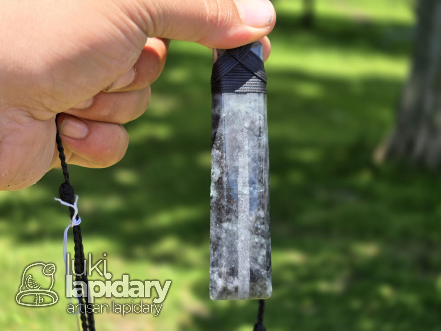 Mottled Black Jadeite Toki Pendant