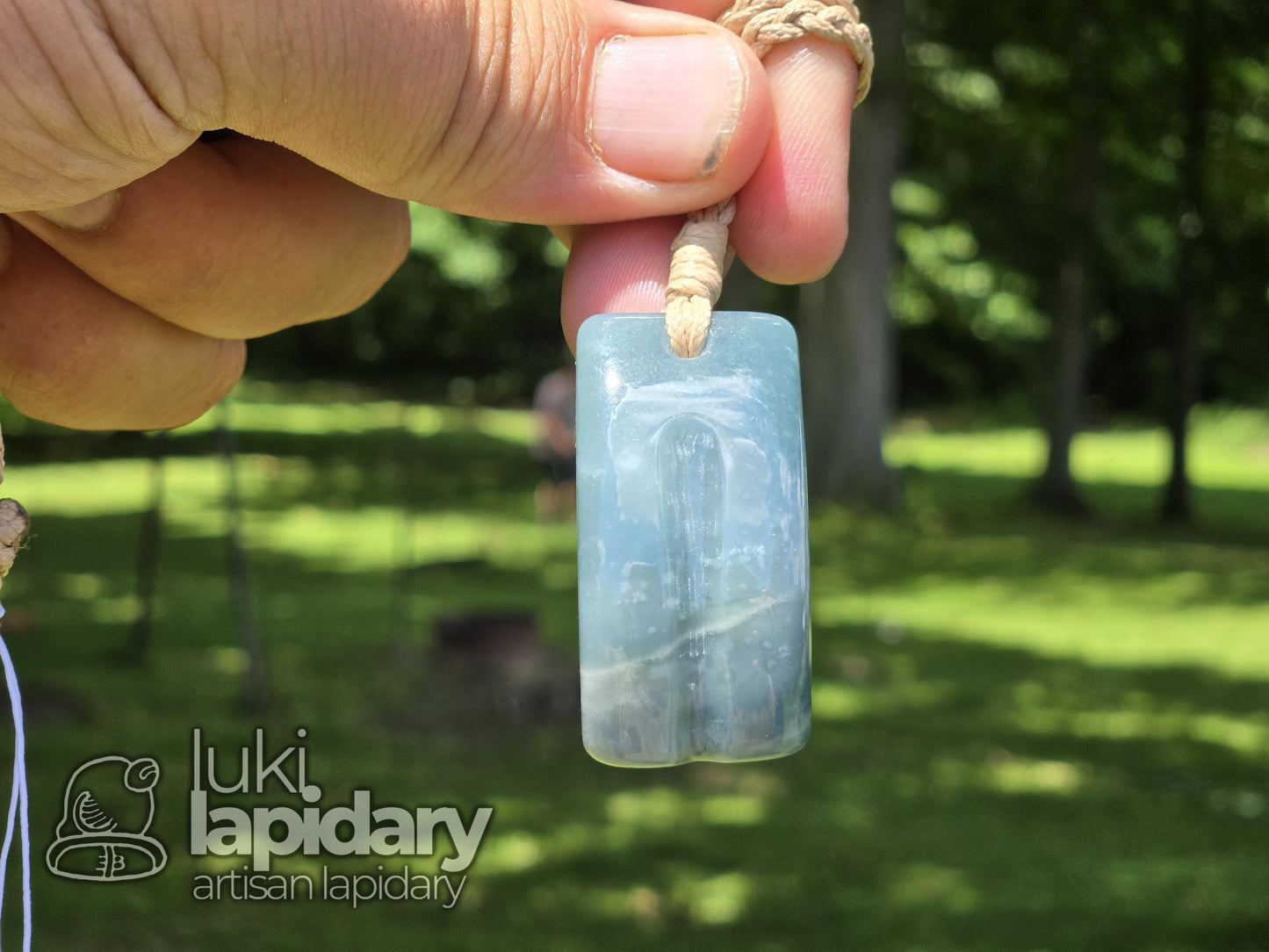 Guatemalan Blue Jadeite Freeform Pendant — Translucent Mayan Jade, Medium