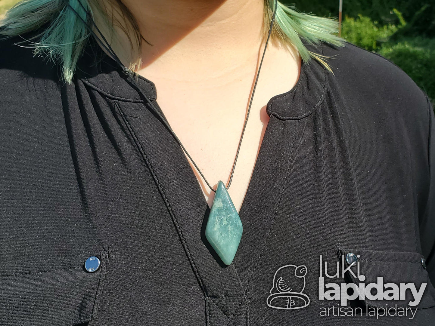 Guatemalan Blue Jadeite Diamond Pendant — Translucent Mayan Jade