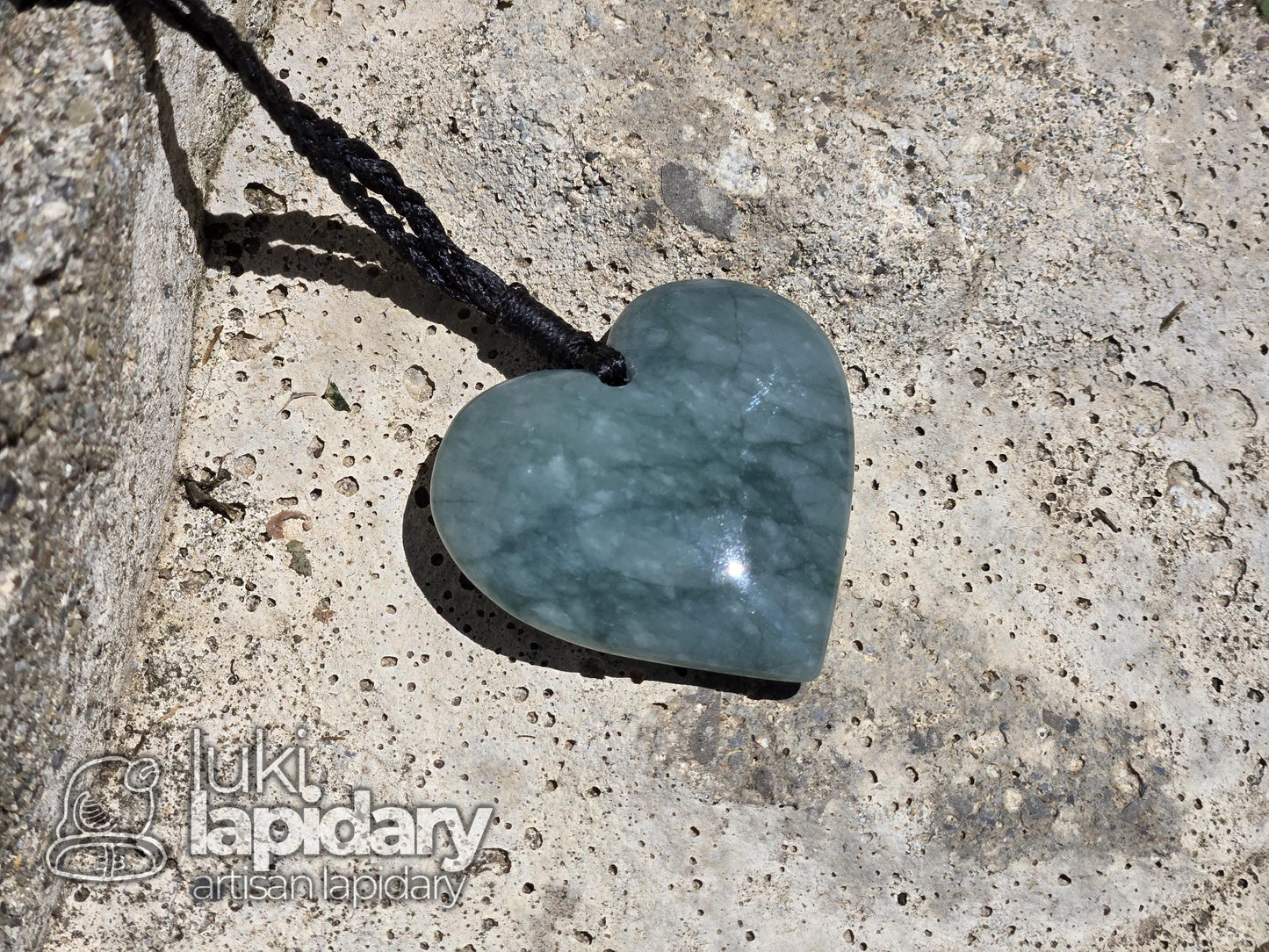 Two-Tone Celestial & Imperial Green Jadeite Heart Pendant — Rare Guatemalan Jade