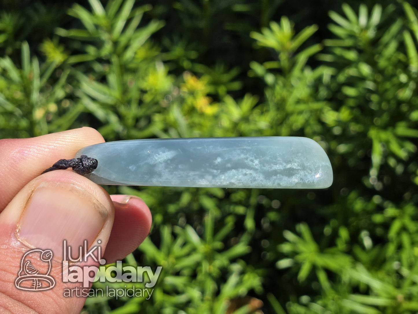Guatemalan Blue Jadeite Freeform Pendant — Translucent Mayan Jade