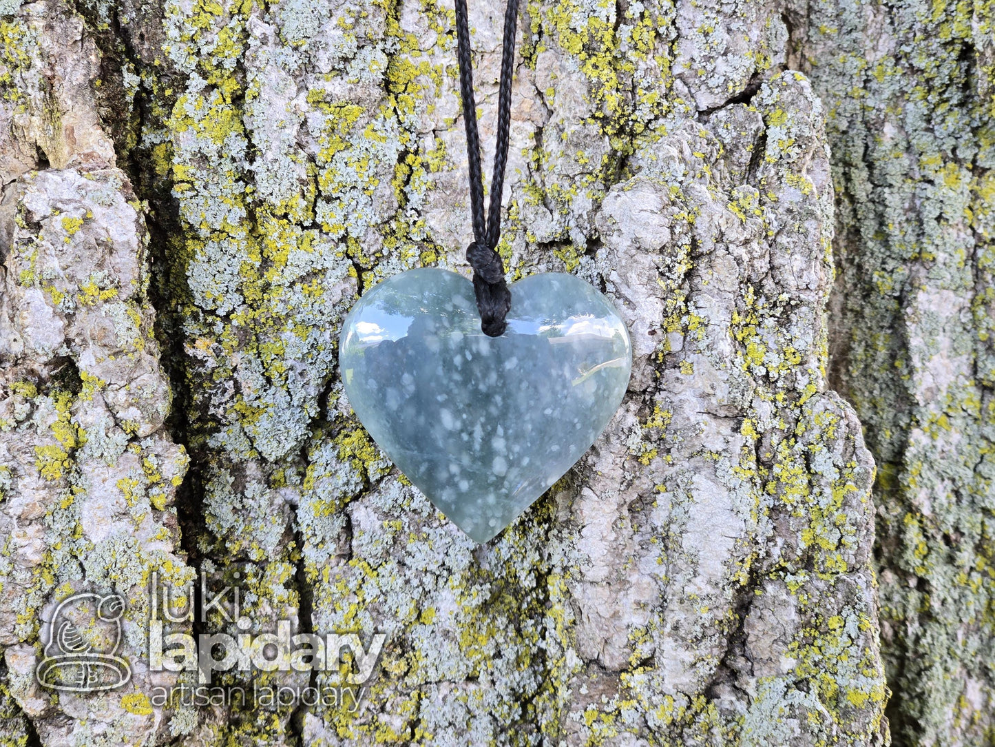 Snowy Princesa Jadeite Heart Pendant — Translucent Guatemalan Jade