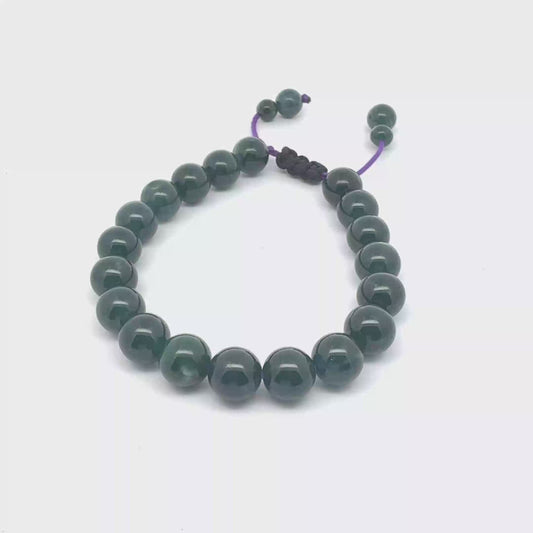 Princesa Blue-Green Jadeite Bracelet | 10 mm, Purple Cord