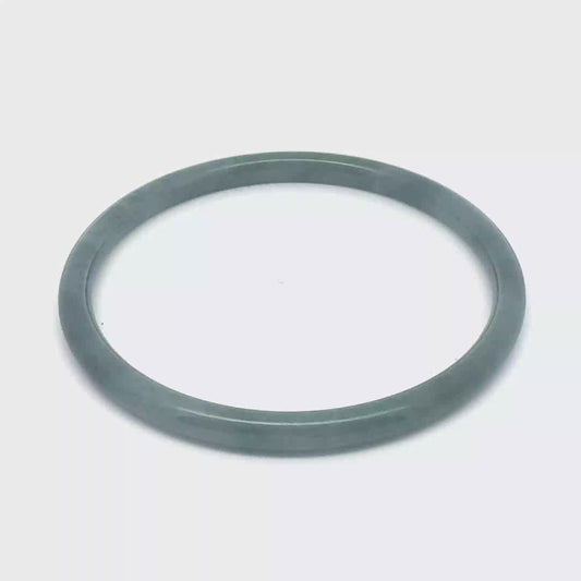 63 mm Celestial Blue Guatemalan Jadeite Thin Full-Round Bangle, Grey-Green