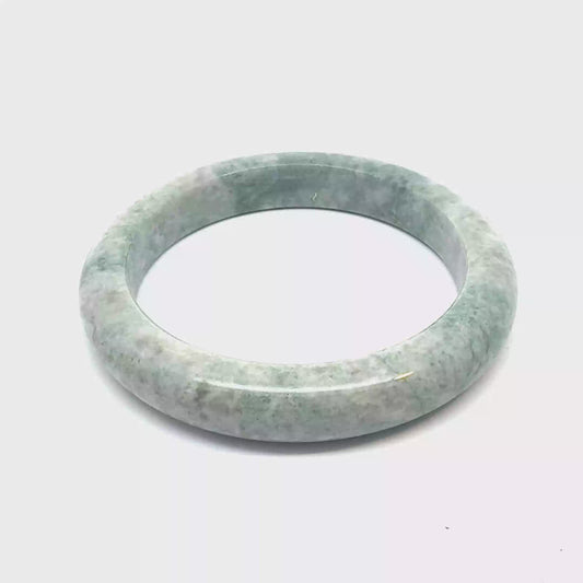 60.96 mm QAR Kazakh Jadeite Bangle, Pale Green and White, Natural Type A