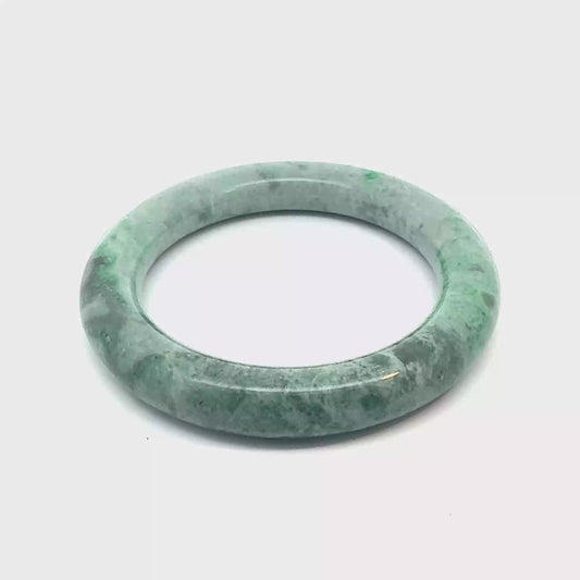 55.88 mm TAU Kazakh Jadeite Bangle, Mottled Light and Medium Green, Natural Type A