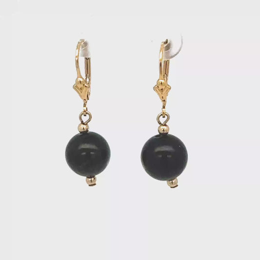 Black Guatemalan Jade Sphere Drop Earrings in Gold Vermeil