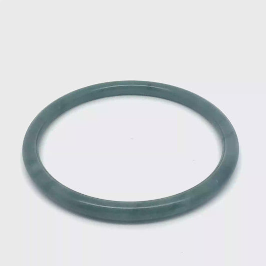 63 mm Blue-Green Celestial Blue Jadeite Thin Hololith Full-Round Bangle