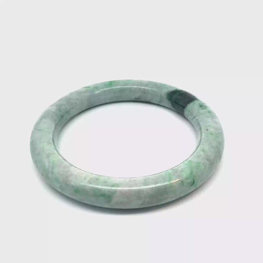 57.63 mm QAR Kazakh Jadeite Bangle, Light Green and White, Natural Type A
