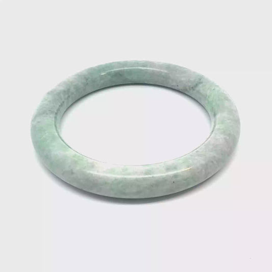 58.82 mm QAR Kazakh Jadeite Bangle, Light Green and White, Natural Type A
