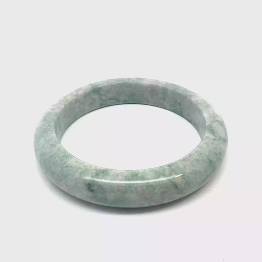 60.40 mm QAR Kazakh Jadeite Bangle, Mottled Green and White, Natural Type A