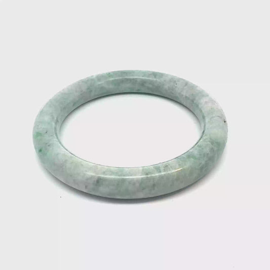 56.75 mm QAR Kazakh Jadeite Bangle, Pale Green and White, Natural Type A