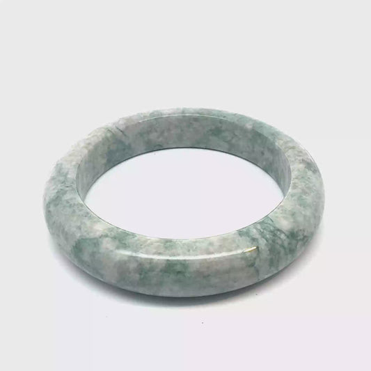 61.16 mm QAR Kazakh Jadeite Bangle, Mottled Green and White, Natural Type A