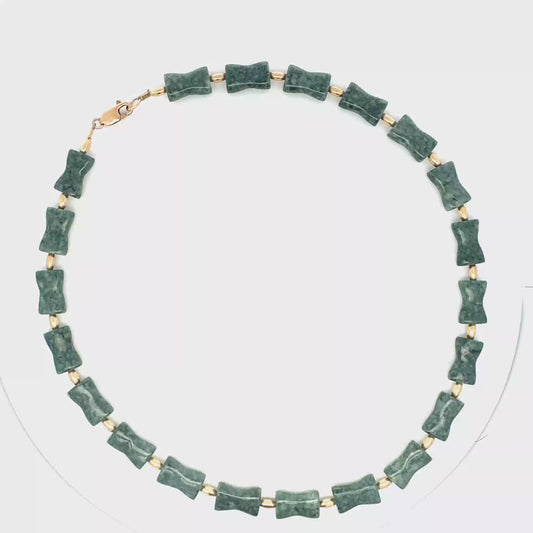 Jaguar Guatemalan Jade Hourglass Bead Necklace in Gold Vermeil