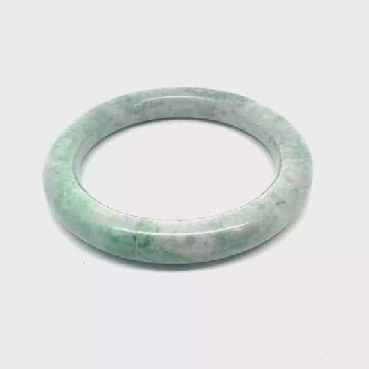 57.44 mm QAR Kazakh Jadeite Bangle, Light Green and White, Natural Type A