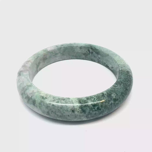 62.70 mm TAU Kazakh Jadeite Bangle, White with Deep Green Mottling, Natural Type A