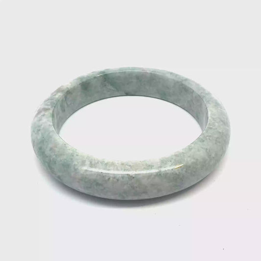 60.70 mm QAR Kazakh Jadeite Bangle, Pale Green and White, Natural Type A