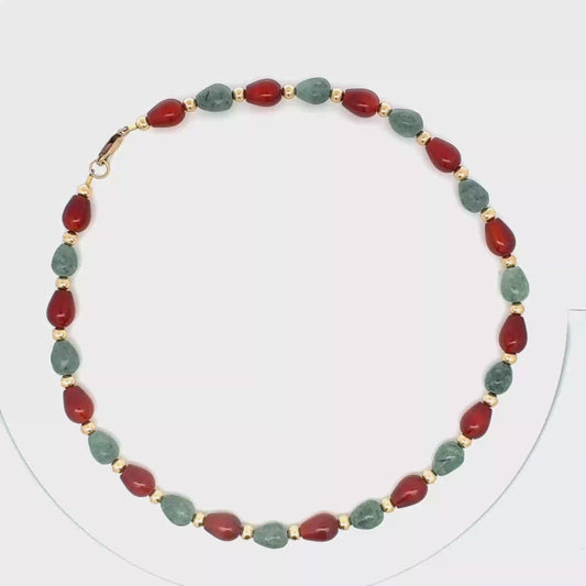 Traditional Guatemalan Jade & Carnelian Teardrop Necklace in Gold Vermeil